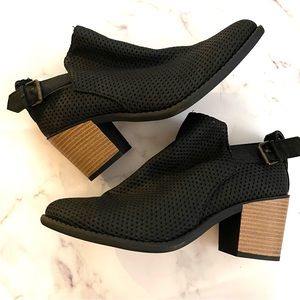 Chunky Heel Perforated Ankle Booties